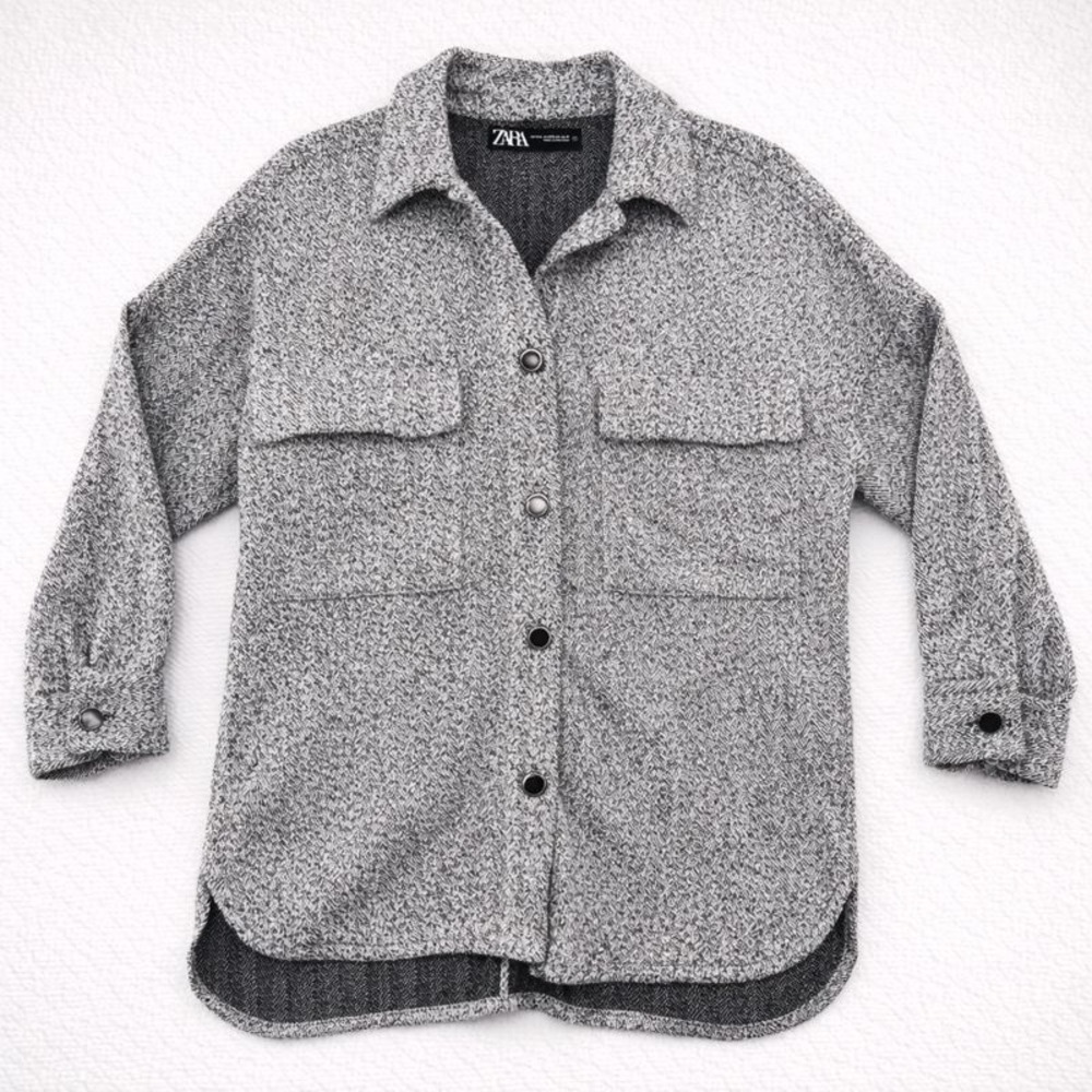Zara XS/S Gray Herringbone Button Down‎ Shirt Jacket Shacket Coat